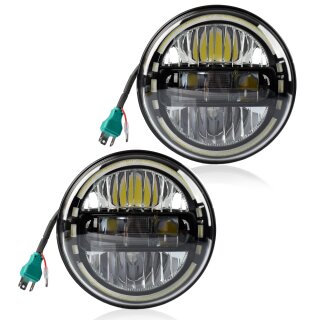 LED 7" Headlight Set with E Test Report, for Land Rover Defender, Jeep and VW T3