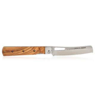 Rockfoxx Klappmesser "Bread knife" mit rostfreier Stahlklinge und Olivenholz Griff