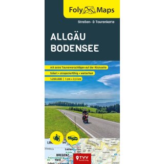FolyMap Karte Allgäu Bodensee  - Straßen- und Tourenkarte 1:250 000