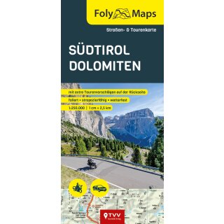 FolyMap Südtirol Dolomiten - Straßen- und tour map 1:250 000