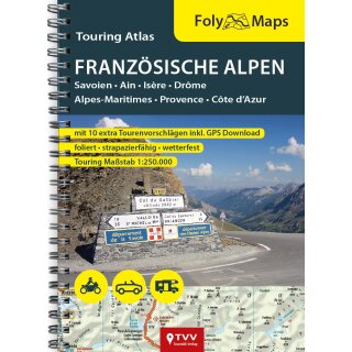 FolyMapss Touring Atlas Französische Alpen  - Laminierter Ringbuch-Atlas 1:250 000