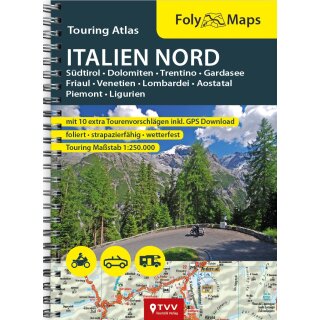 FolyMapss Touring Atlas Italien Nord  - Laminierter Ringbuch-Atlas 1:250 000