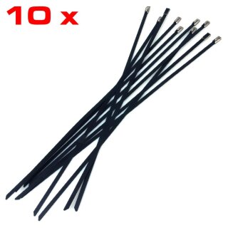 Zip Ties, stainless steel, set of 10, black, 4.5 x 300 mm